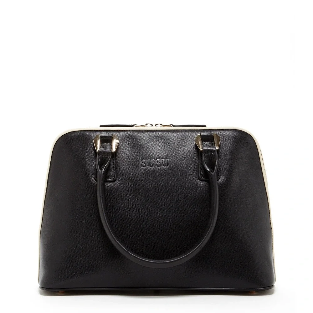 Elegant Black Satchel with white piping by SUSU